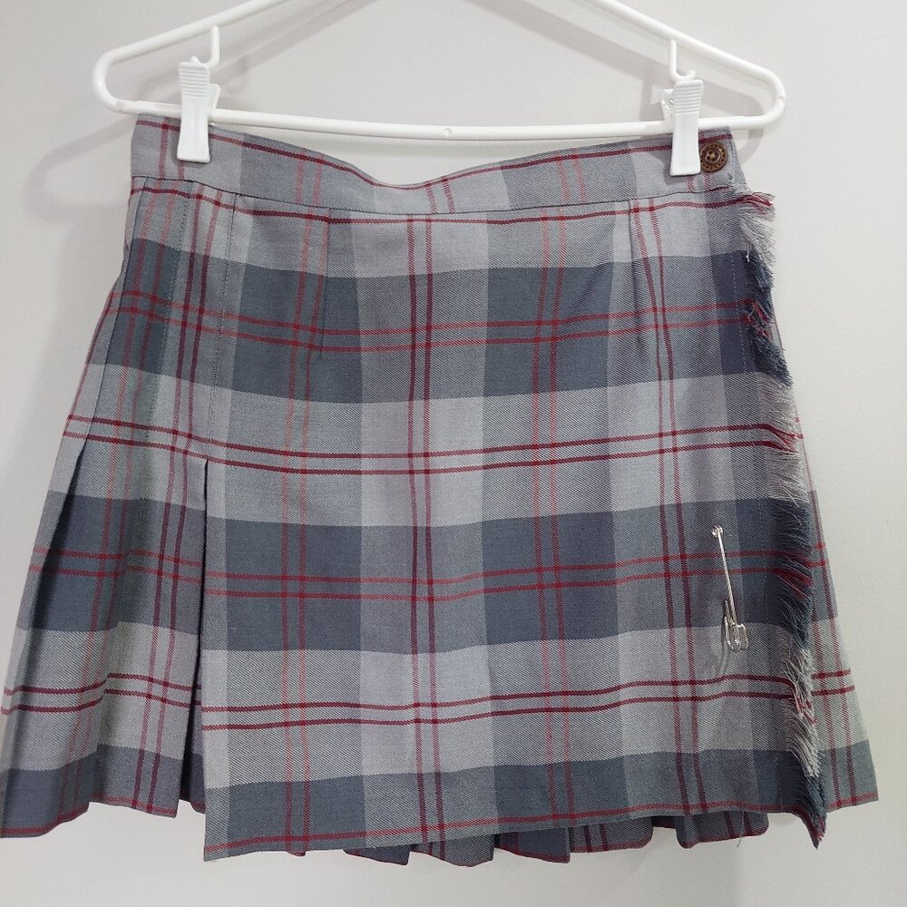 Vintage McCarthy Uniforms Gray Plain Plaid PleatedSchool Skort Size 28